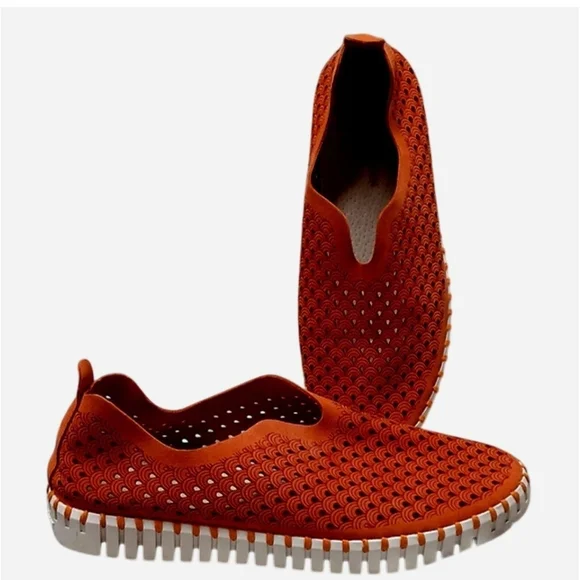 Ilse Jacobsen Orange Perforated Slip-On Flats - Picture 1 of 8